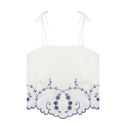 suit Women's 2 pieces linen blend embroidered top+Shorts