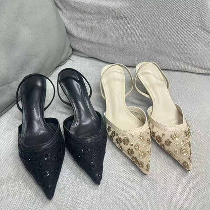 Women's new fashion embroidered bright mesh pointed high heels