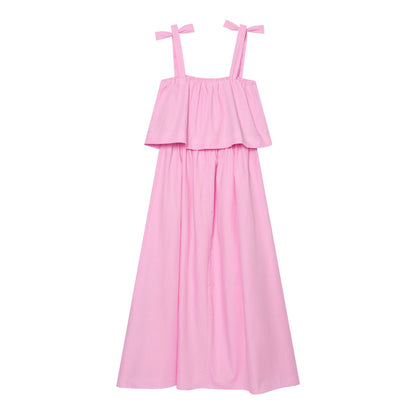Women's bow decoration poplin MIDI dress