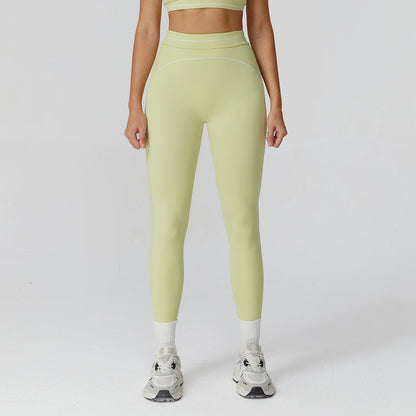 2026 women's new contrast sanding yoga pants high waist tight pants
