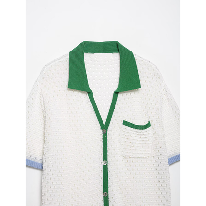 suit Women's 2 pieces hollow knitted polo shirt+shorts