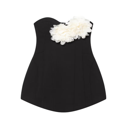 Women's floral decoration strapless mini dress