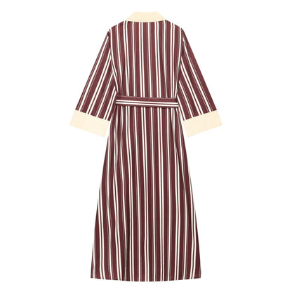 Women's with belt striped shirt style MIDI dress