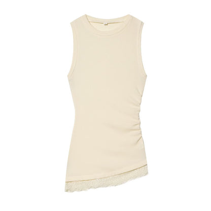 Women's pleated lace asymmetrical top