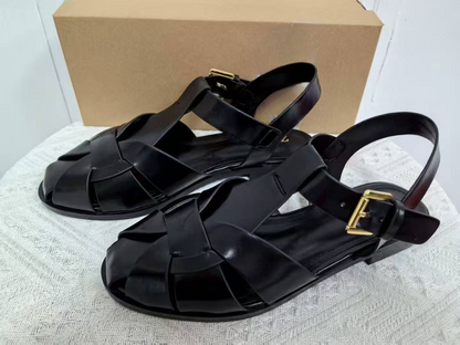 Women's new fashion Joker instep woven round-headed flat-bottomed Roman sandals