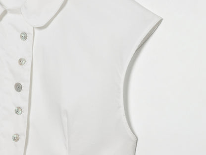 Women's breasted decorative sleeveless lapel top