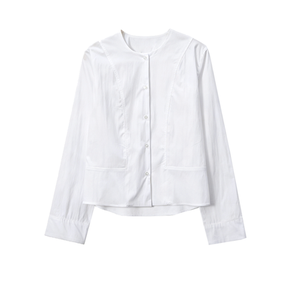 Women's slim collarless short poplin shirt