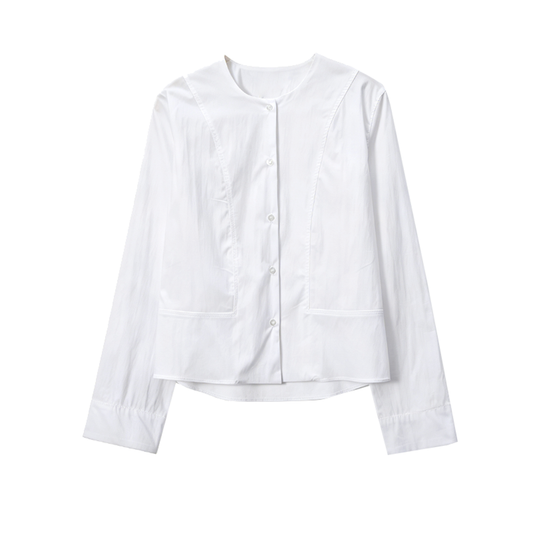 Women's slim collarless short poplin shirt