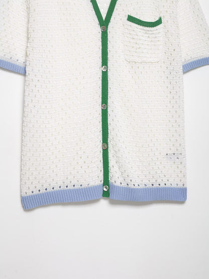 suit Women's 2 pieces hollow knitted polo shirt+shorts