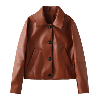 Women's short PU leather jacket Coat