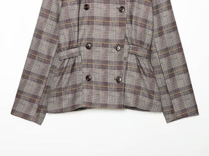 Women's straps decorative checkered Blazer Coat