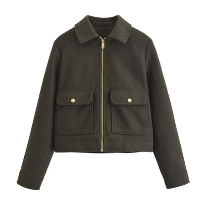 Women's short lapel woolen jacket Coat