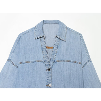 suit Women's 2 pieces wide sleeved denim shirt+wide leg jeans