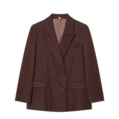 set woman 2 pieces loose linen blend Blazer Coat +straight leg pants