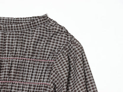 Women's short pleated plaid shirt