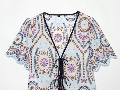 Women's hollowed out embroidered short top