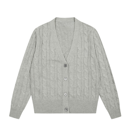 2026 New V-neck Pure Color Embroidered Twist Knitted Cardigan