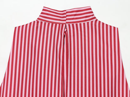 Women's bow decoration asymmetrical striped top