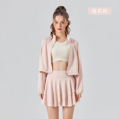 Women's new outdoor long-sleeved sunscreen coat pleated skirt suit