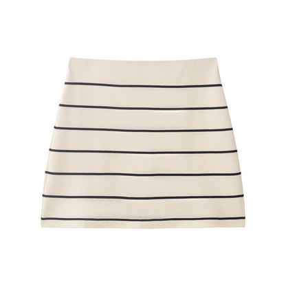 suit Women's 2 pieces striped short sleeved knitted Coat+Skirts