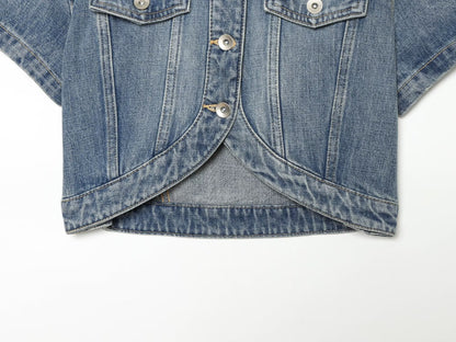 Women's short Lapel asymmetrical denim shirt