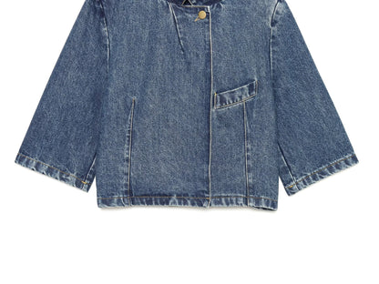 Women's short sleeved stand collar denim Blazer Coat