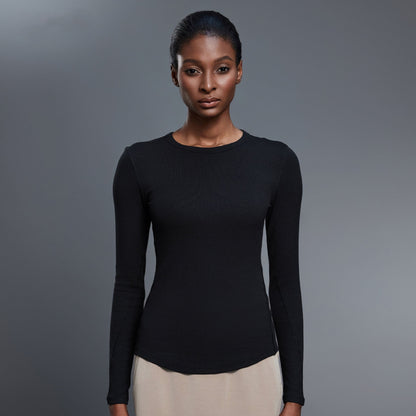 Women's new soft elastic slim sports long sleeve T-shirt