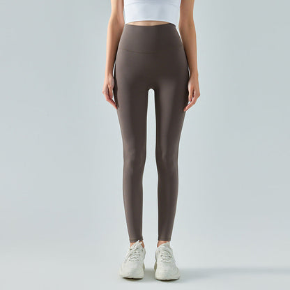 Women's New Fashion Joker Nude High Waist Belly Yoga Pants Double Sanding Peach Hip Running Tight Fitness Pants.