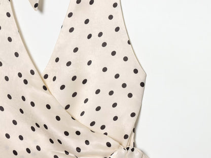 Women's satin textured polka dot halter neck dress