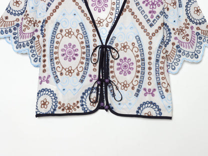Women's hollowed out embroidered short top