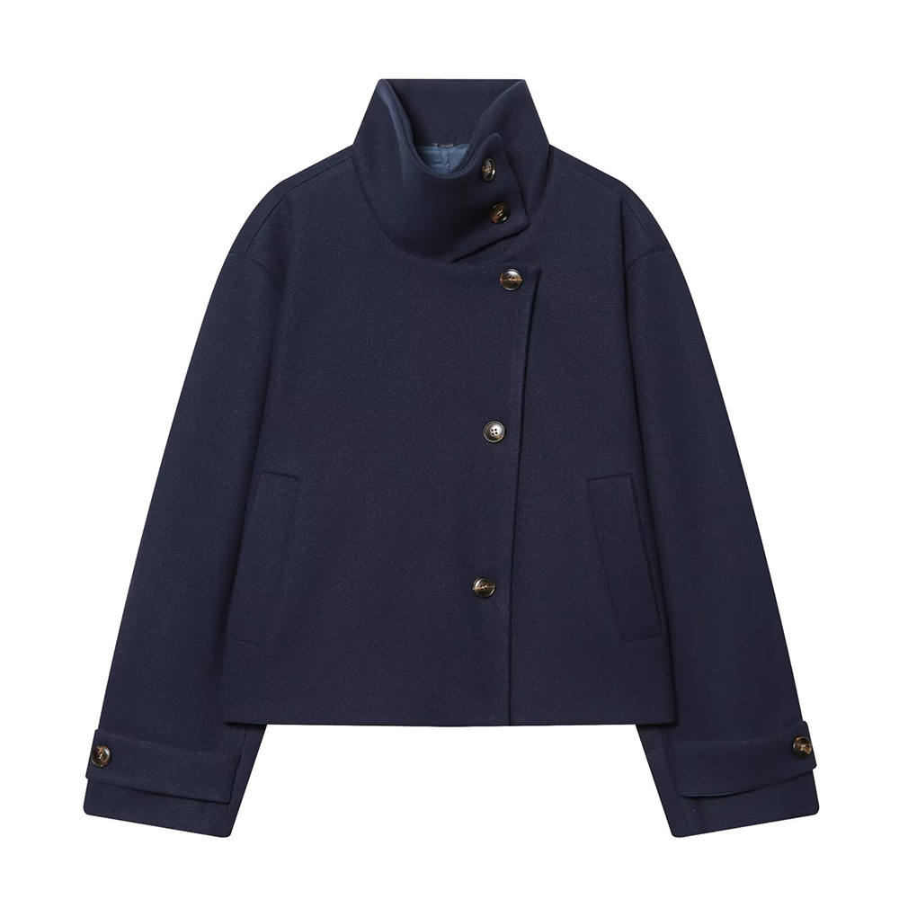 Women's new multi-color stand collar buttoned Coat