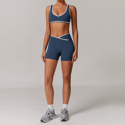 Women's New Cross-waist Sports Suit Female Contrast Backless Tight Nude Yoga Suit Running Fitness Yoga Suit