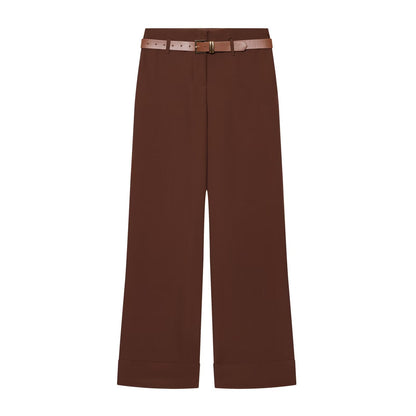 Women's casual high waisted straight leg rolled edge pants