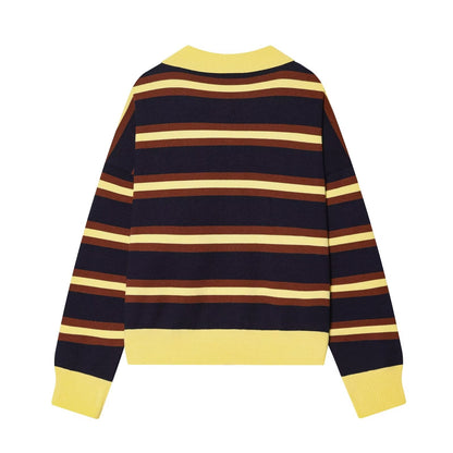 Women's new Lapel striped knitted sweater