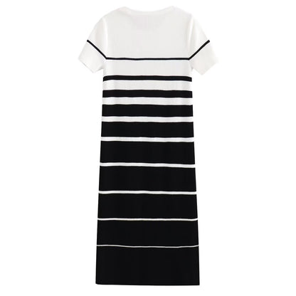 Women's round neck knitted striped dress