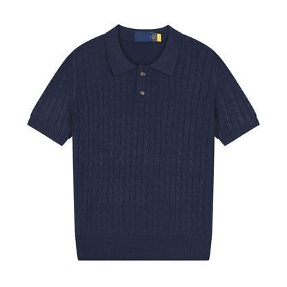 Women's new casual versatile lapel short-sleeved knitted sweater