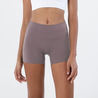 LU women's new nude new double-sided grinding pants yoga pants high waist hip peach shorts fitness pants