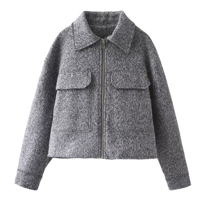 Women's lapel pocket decoration short jacket Coat