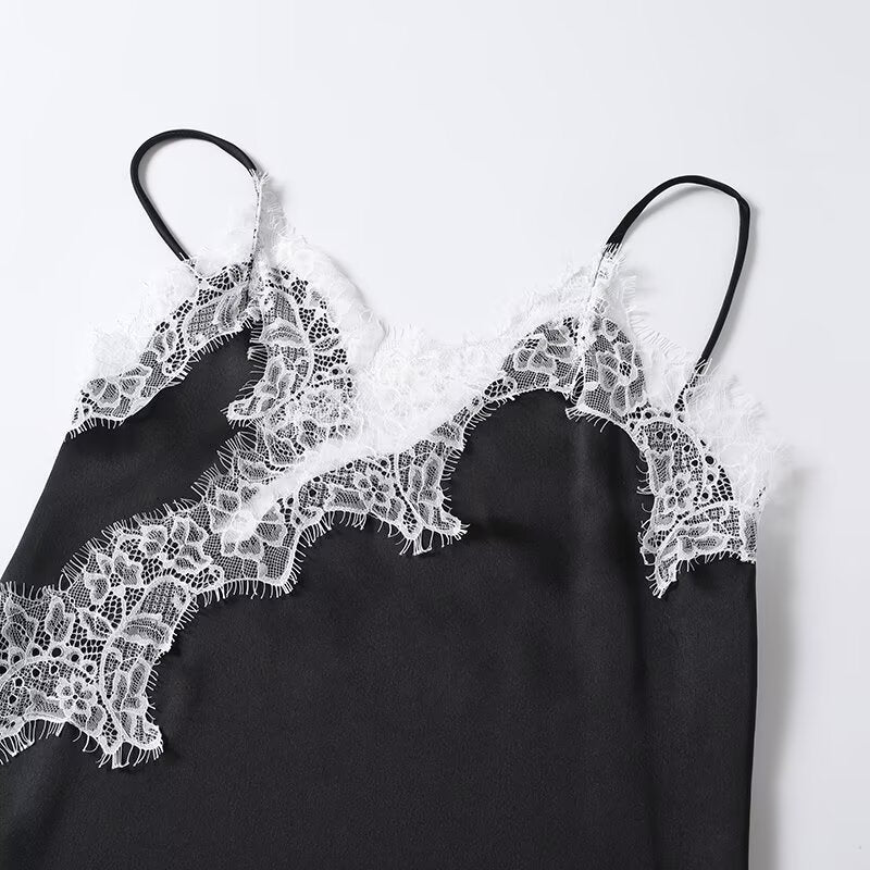 Women's asymmetric lace suspender dress