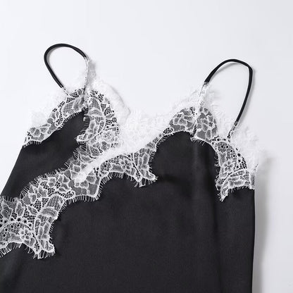 Women's asymmetric lace suspender dress