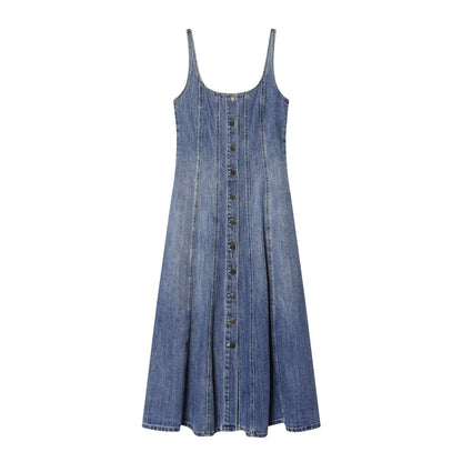 Women's retro buckle suspender denim dress