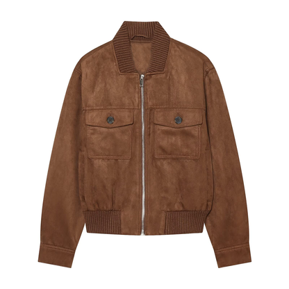 Women's suede textured ribbed collar jacket Coat