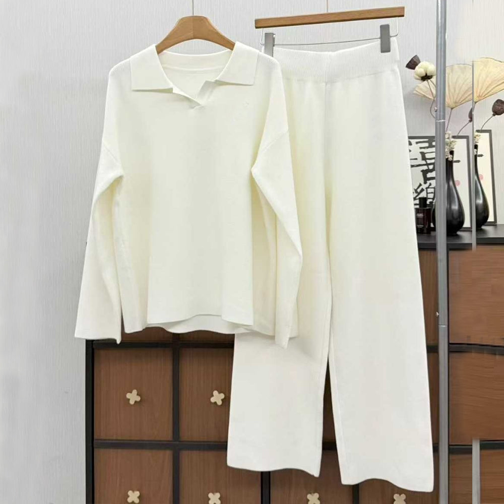 Women's new casual loose lapel sweater trousers knitted suit