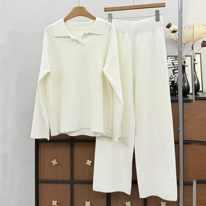 Women's new casual loose lapel sweater trousers knitted suit