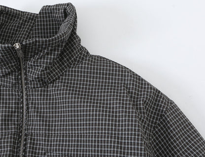 Women's Plaid Stand Collar Cotton Jacket Coat