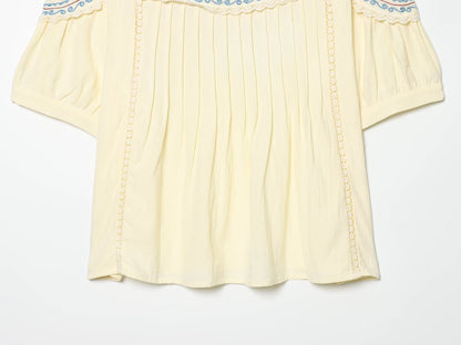 suit Women's 2 pieces linen blend embroidered top+Shorts