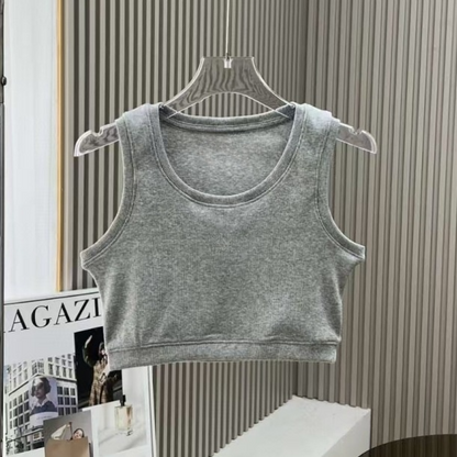2026 women's new fashion Joker fitness embroidery thread short bust vest