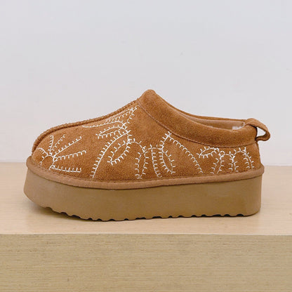 Women's new embroidered snow boots with shallow mouth and thick platform