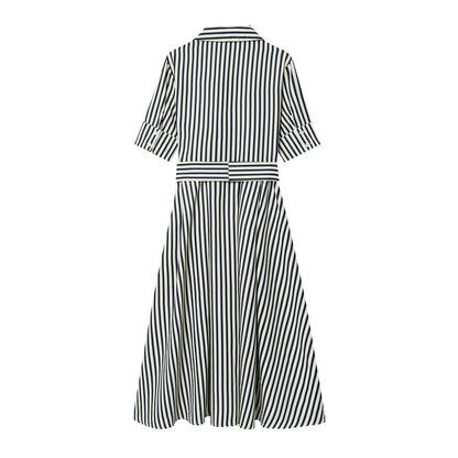 Women's with Belt shirt style poplin striped dress