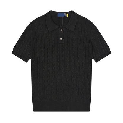 Women's new casual versatile lapel short-sleeved knitted sweater